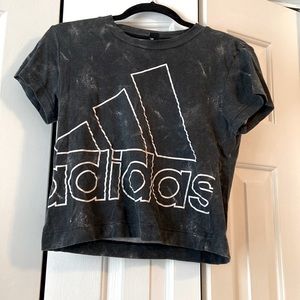 Adidas black distressed crop top. size xs.